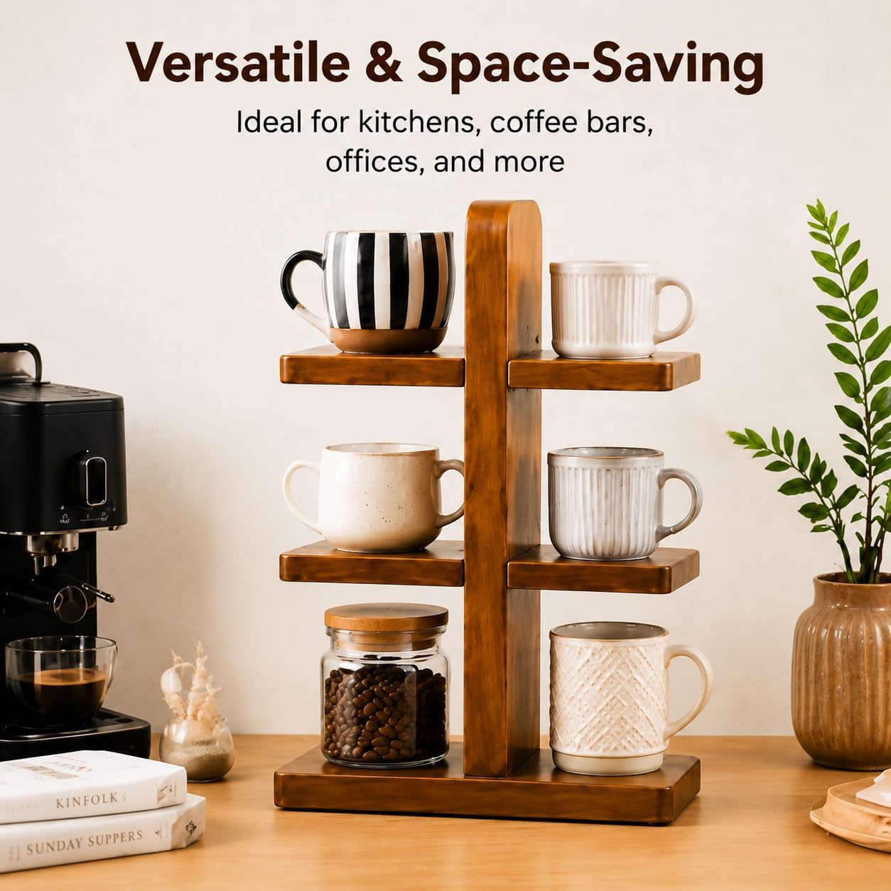 Coffee Cup Holder for Countertop,Wooden Coffee Mug Shelf Organizer