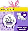 Lil-Lets Teens Night Pads with Wings - 50 Count Period Pads - Thin, Super Absorbent Sanitary Napkins, Soft & Breathable, Fragrance Free - First Periods, Heavy Flow Nights Packaging May Vary
