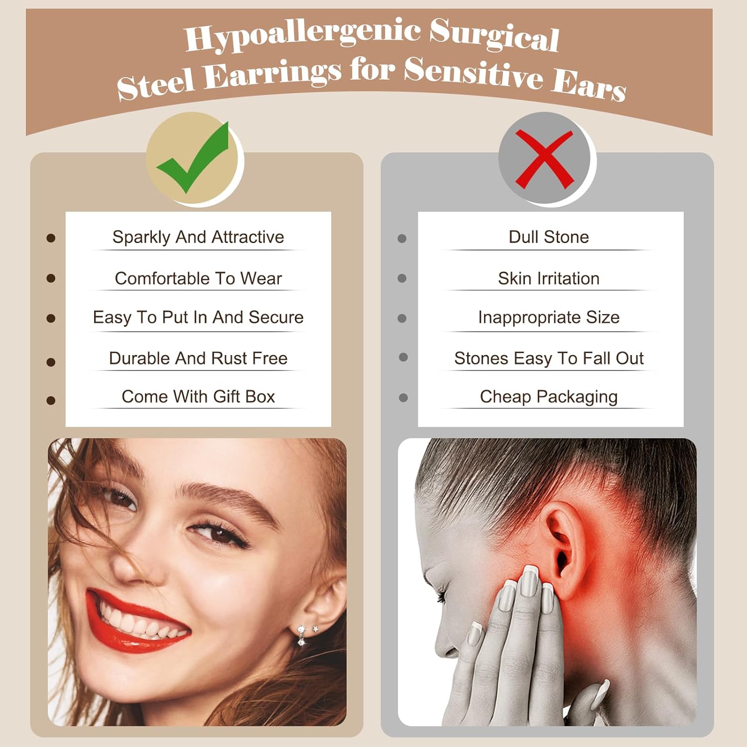 Surgical Steel Cartilage Earrings for Women Flat Back Earrings 14K Gold Daith Conch Tragus Helix Piercing Jewelry Studs Hoop Earring Set for Multiple Piercing - Image 7