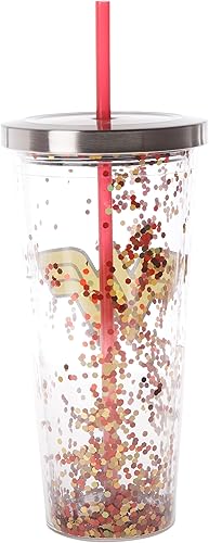 Miniatura 2 de Spoontiques - 21337 Wonder Woman Logo Glitter Cup w/Pajita, talla única, rojo y dorado, 20 onzas