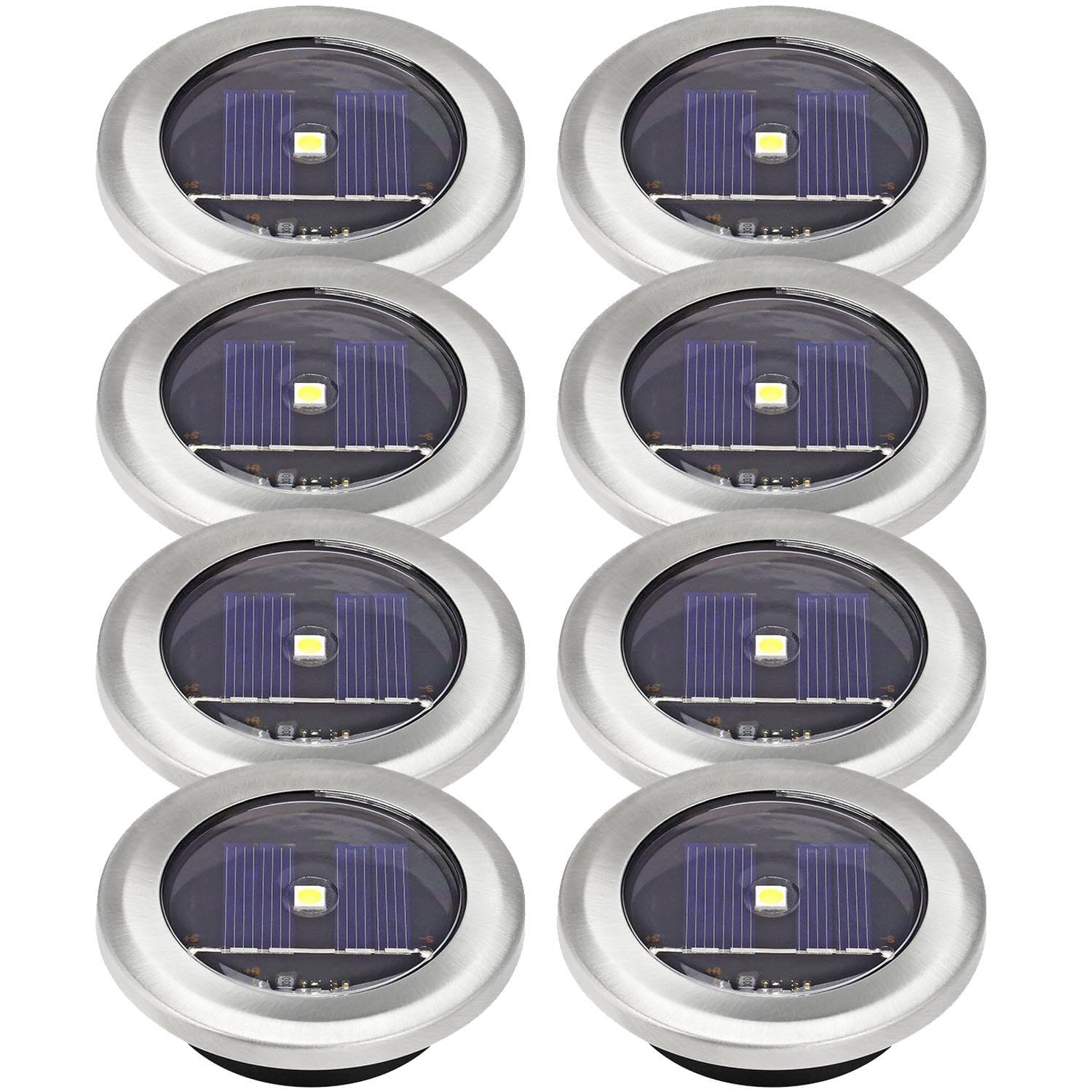 Greenfields White Or Colour Changing Stainless Steel Solar Powered Outdoor Led Deck Decking Lights Waterproof Weather Resistant - Pathway Garden Deck Lawn Patio Or Driveway Lights (, X 8)