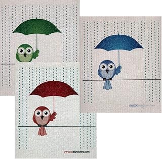 Mixed Birds in Rain Set of 3 Cloths (One of Each Design) Swedish Dishcloths | ECO Friendly Absorbent Cleaning Cloth | Reusable Cleaning Wipes