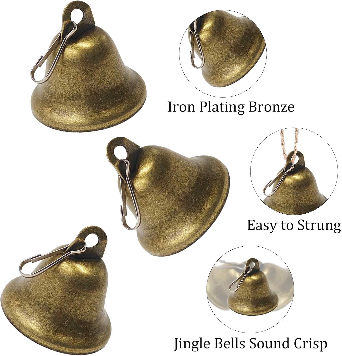 PDETVEO 30PCS Vintage Bronze Jingle Bells Craft Bells with Spring Hooks for Wind Chimes Doorbell Wedding Christmas DIY Decor