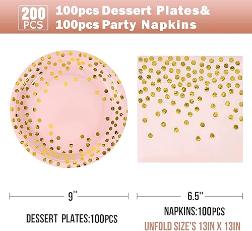 Miniatura 61 de Platos de papel negro y oro rosa, paquete de 100, platos llanos de 50 x 9 pulgadas y servilletas de 50 x 6.5 pulgadas, platos de papel negro y negro