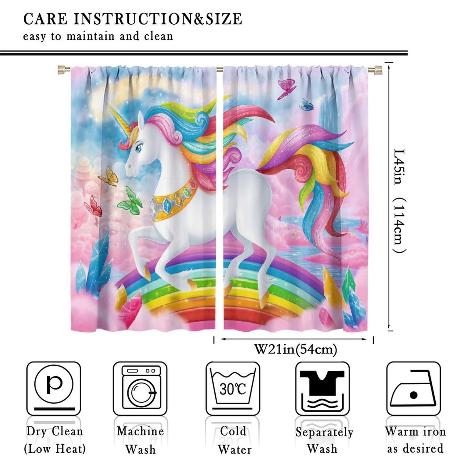 ICMOLYYENLO Unicorn Curtains - Pink Kids Cartoon Room Darkening Decor - Boys Girls Baby Room - 42x45 Inch 2 Panels