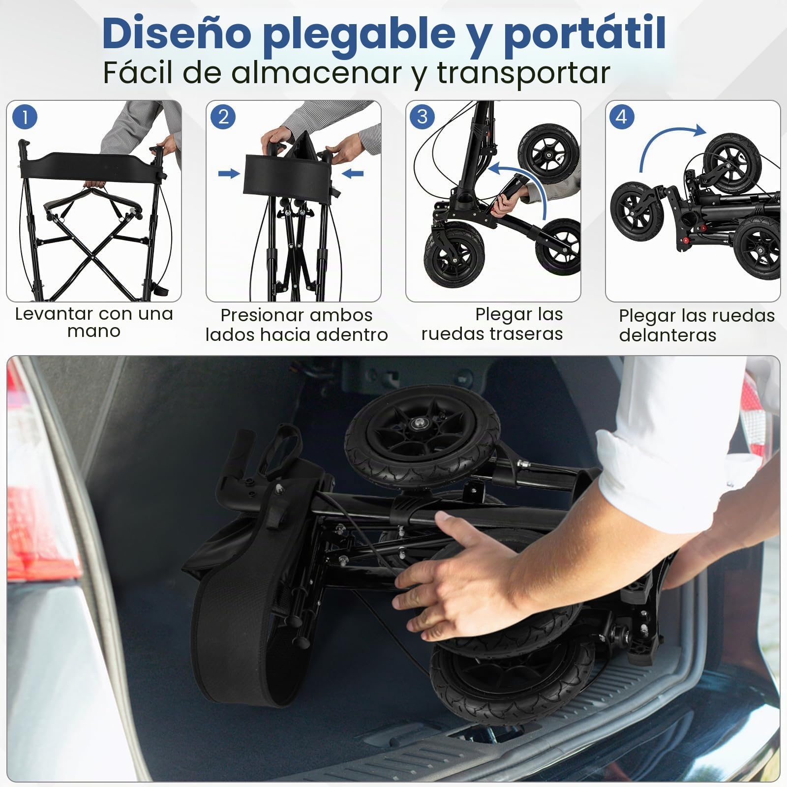 FANTASK Andador de viaje 2 en 1 para silla de ruedas y de viaje, color negro con sistema de ajuste de altura, andador de aluminio con diseño plegable, silla de ruedas con bolsa y soporte para bastones