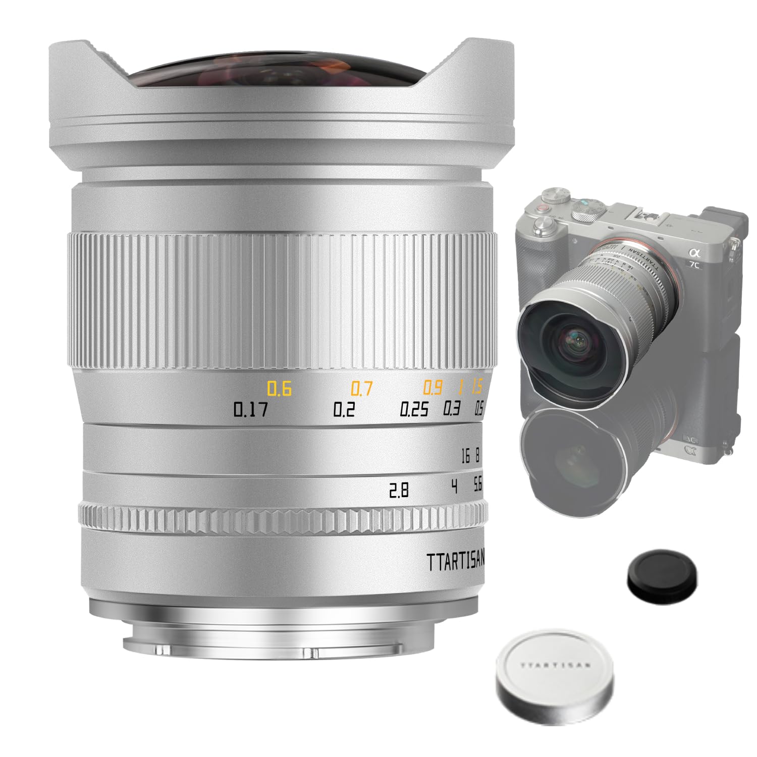 TTArtisan 11mm F2.8 Kameralinse Fisheye kompatibel mit E Mount Kameras wie A7 A7II A7R A7RII A7S A7SII A6500 A6300 A6000 A5100 A500 Silber