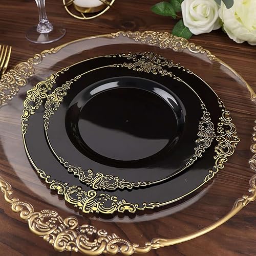 Miniatura 176 de Efavormart - Paquete de 10 platos llanos redondos de plástico de 10 pulgadas en verde salvia vintage, platos desechables barrocos en relieve