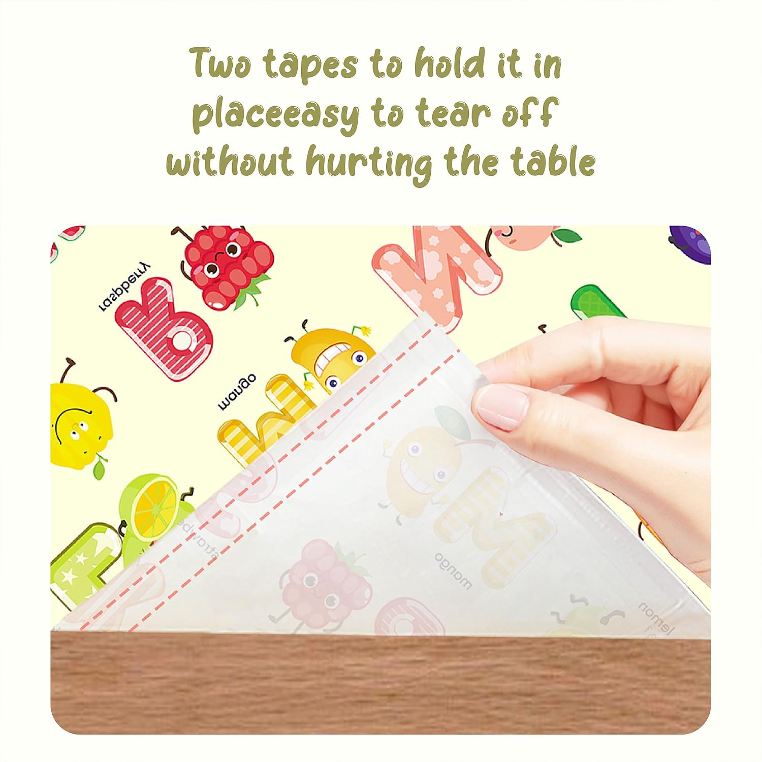 Disposable Placemats for Baby, Sticky Disposable Table Mats Babies Toddlers for Dining Table, Restaurants, Preschool & Parties–Fruit Alphabet Fun Designs 60 Pack, 12x16 Inches