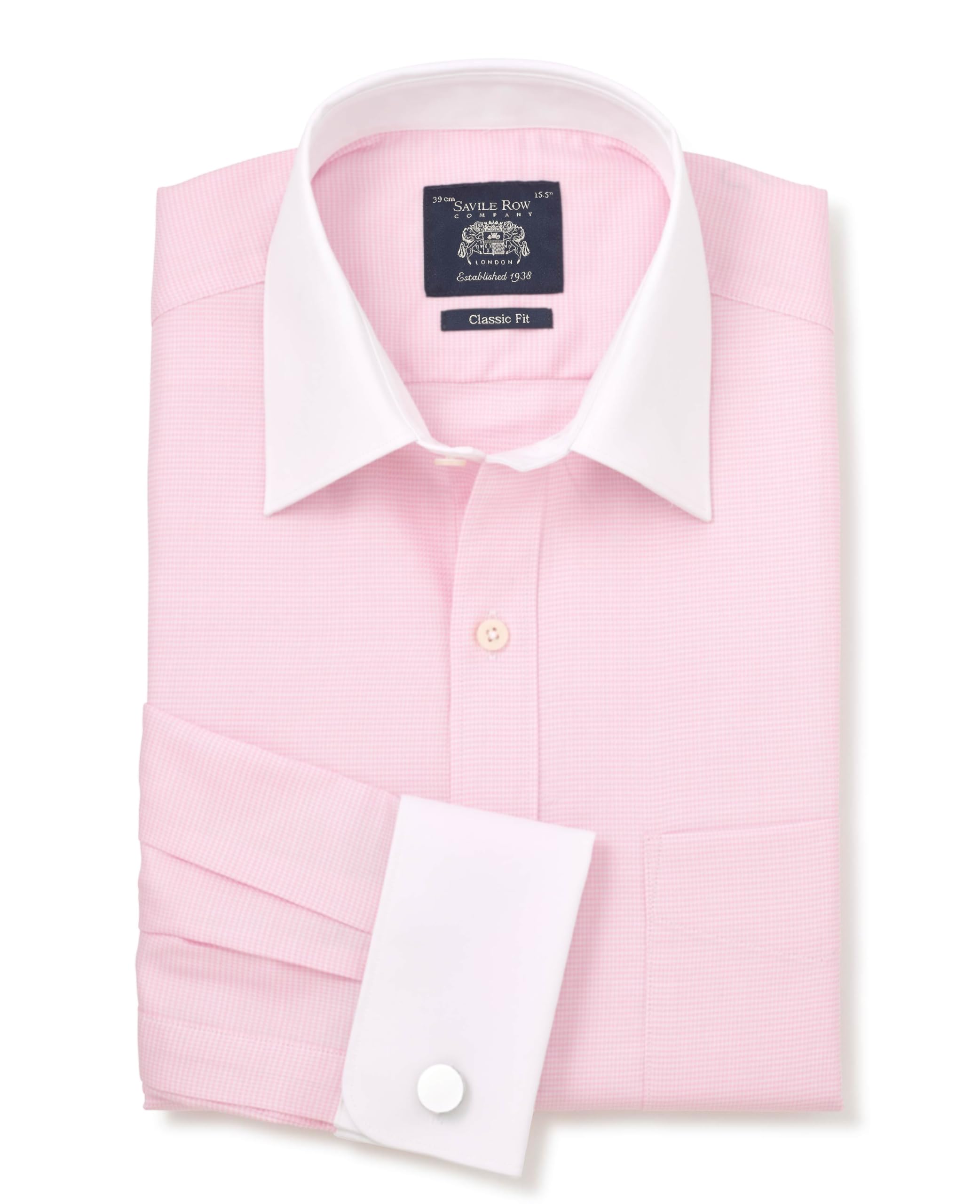 THE SAVILE ROW COMPANY LONDON Men's Classic Fit Textured Cotton Winchester Double Cuff Formal Shirt - Pink - 18.5" Collar - Standard