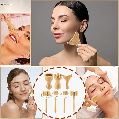 Miniatura 2 de Herramientas de masaje de madera Masajeador de madera para esculpir el cuerpo Rodillo de ventosas faciales Herramienta de masaje manual de