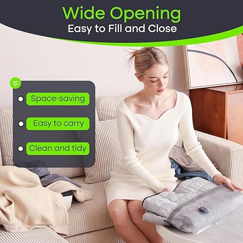 Miniatura 5 de Bolsas de vacío para viajes con bomba eléctrica USB, paquete de 15 paquetes de compresión de tamaño de mano para equipaje y maleta, bolsas