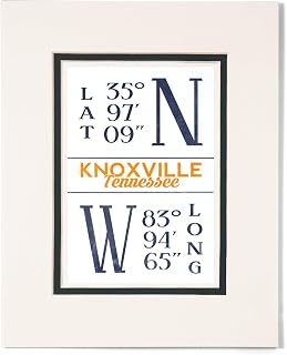 Lantern Press 8x10 Inch Matted Art Print Wall Decor, Knoxville, Tennessee, Latitude and Longitude, Orange and Blue