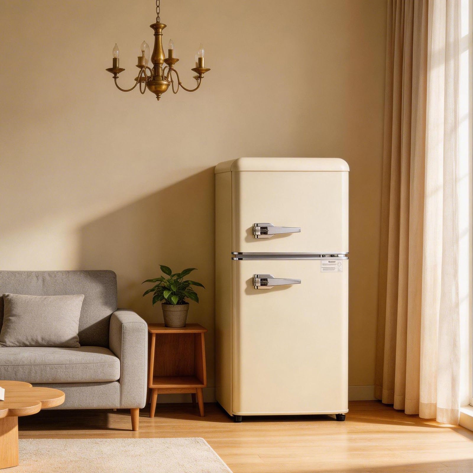 Cucina Magica Mini Fridge With Freezer, 3.2 Cu.Ft Mini Fridge, Retro Small Refrigerator With Adjustable And Removable Double Doors, Suitable For Office, Bedroom, Dormitory Or Cabin, Cream on Fridge.com - View 6