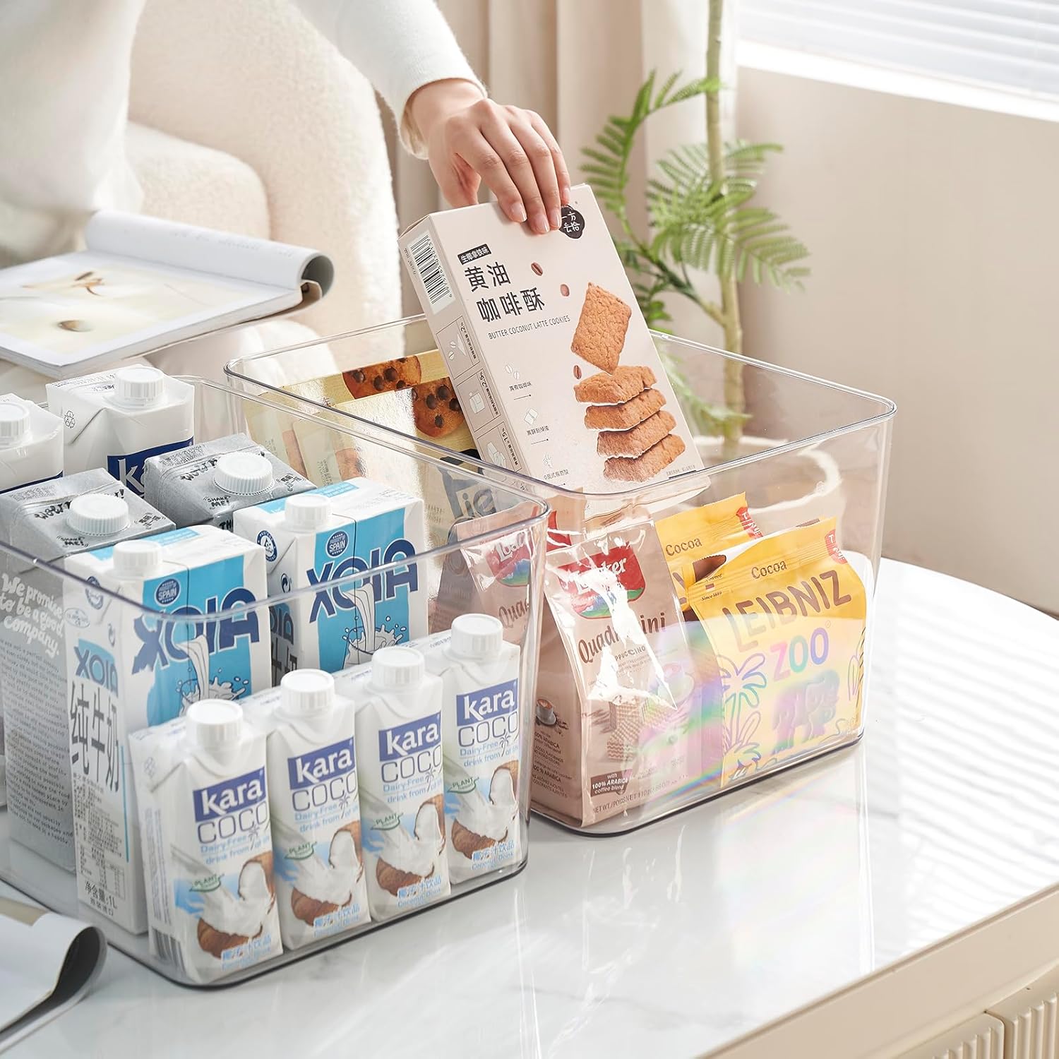 4Extra Large Lidded Plastic container , Clear Stackable Storage Boxes for Cabinets, Organization and Storage for Shelves Office Bathroom (4Extra Large)