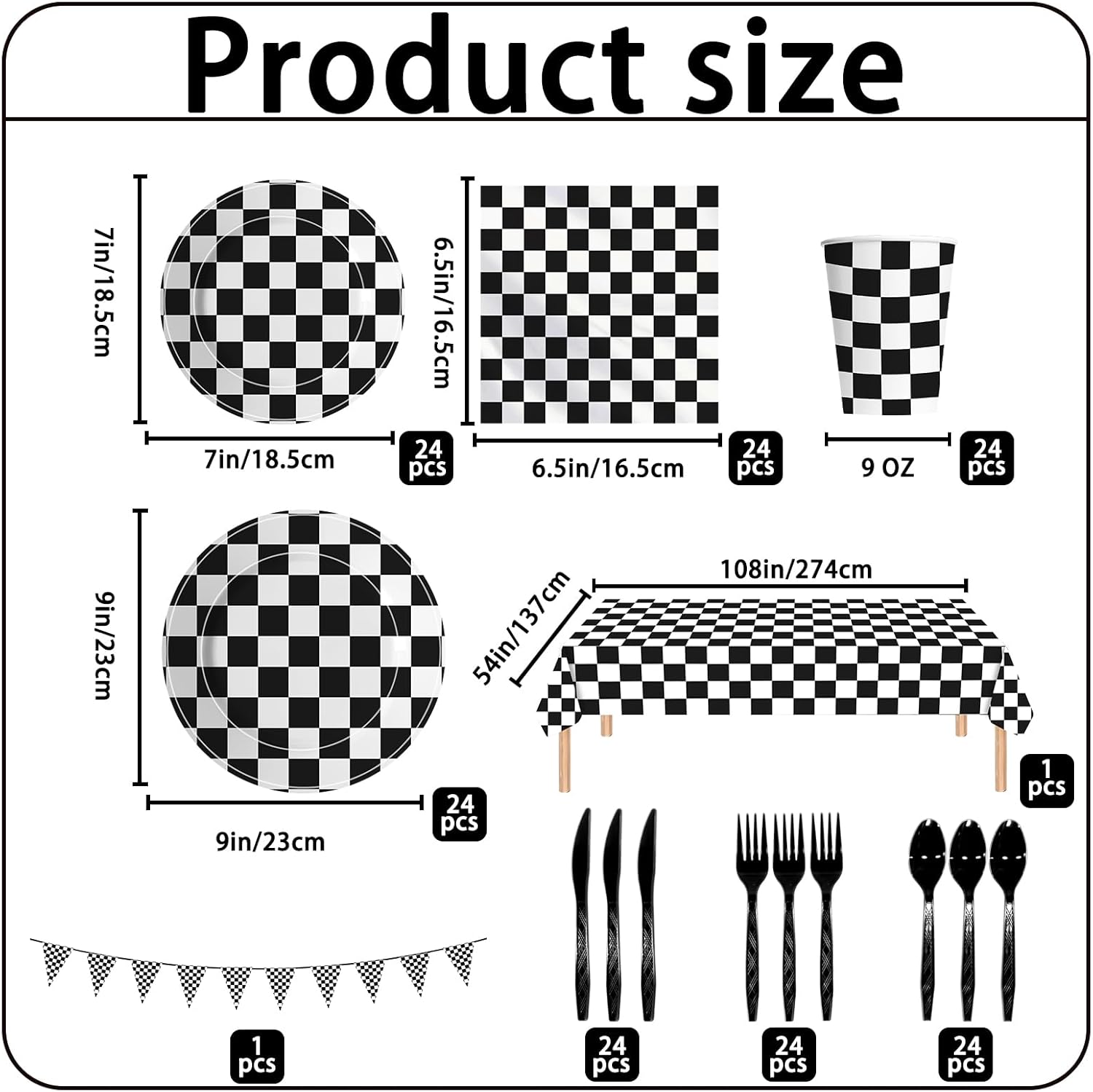 170 Pcs Race Car Party Plates and Napkins Sets, Black and White Checkered Birthday Decorations Tableware, Racing Sports Themed Dinnerware for Kids Boys Birthday Baby Shower Home Decor, Serves 24 - Image 2
