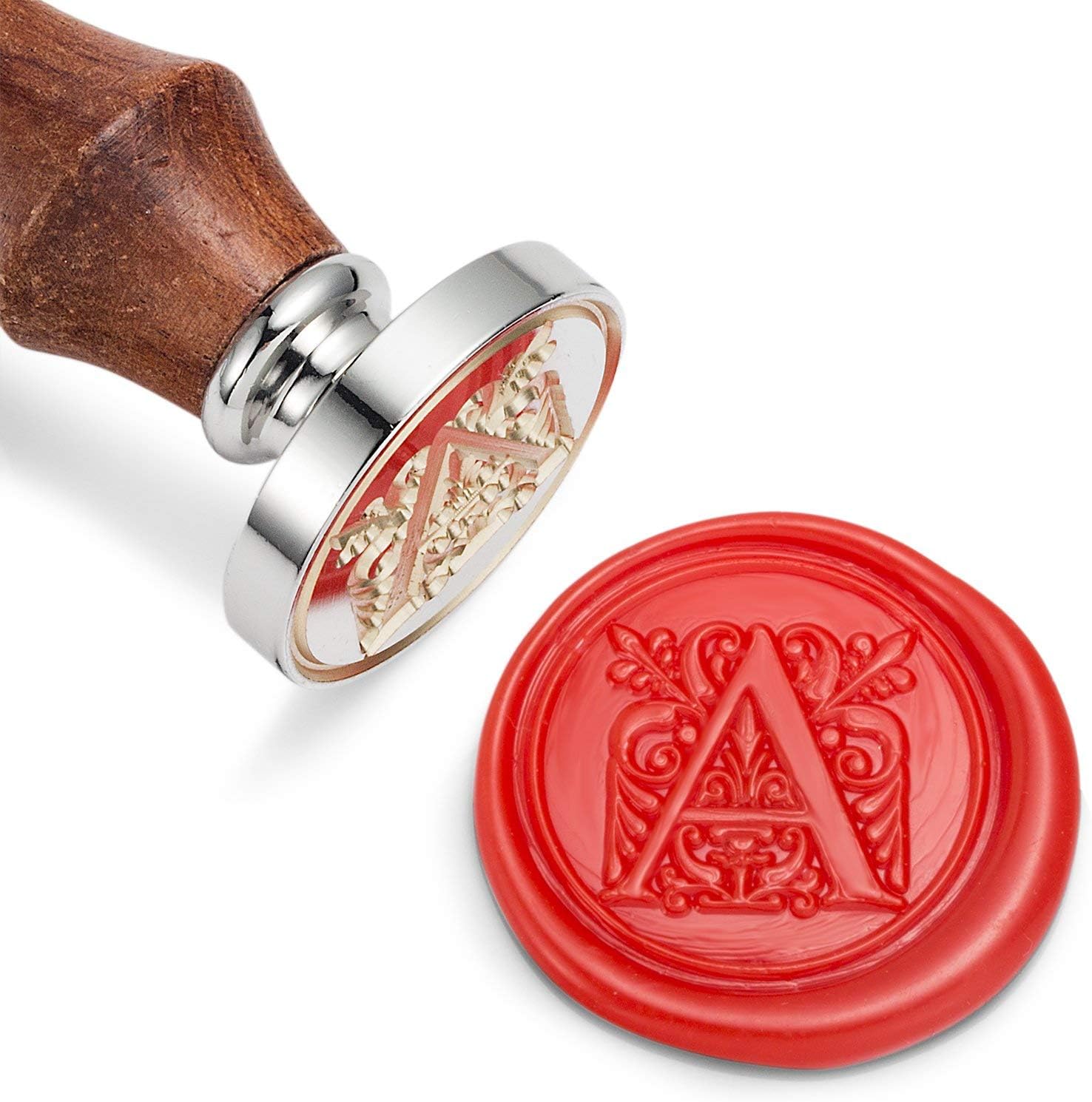 Mceal Wax Seal Stamp, Silver Brass Head with Wooden Handle, Regal Letter A to Z Series(Letter A)