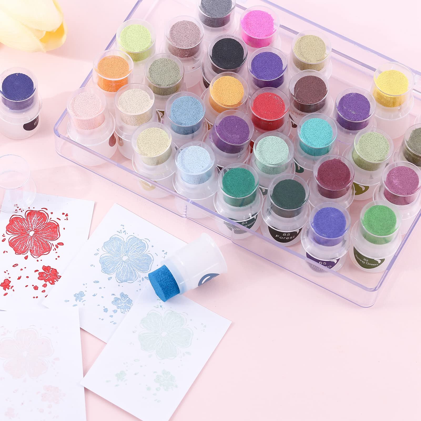 Mini Tampone per Inchiostro per Bambini 35 Colori - Spugna Ad Alta Densità, Copertura Brillante E Forte - Perfetto per Progetti Artistici E Creativi