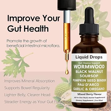 Prozen Wormwood Gut Cleanse Liquid Drops, Black Walnut Wormwood Clove Liquid Extract with Soursop & Oregano Oil - Supports Digestive Health, Energy Boost - 2 Fl Oz (1)