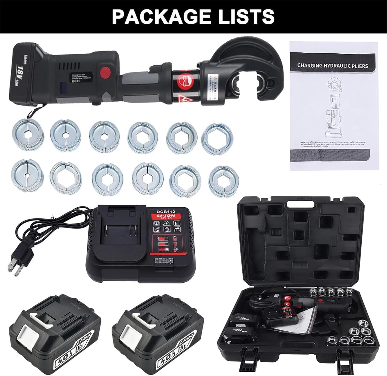 Alicates De Engaste De Terminales de Cable Inalámbricos Recargables, Herramienta de Engaste Hidráulica Eléctrica, Batería de Engastadora Hidráulica, 12 Matrices, 16-400 Mm²