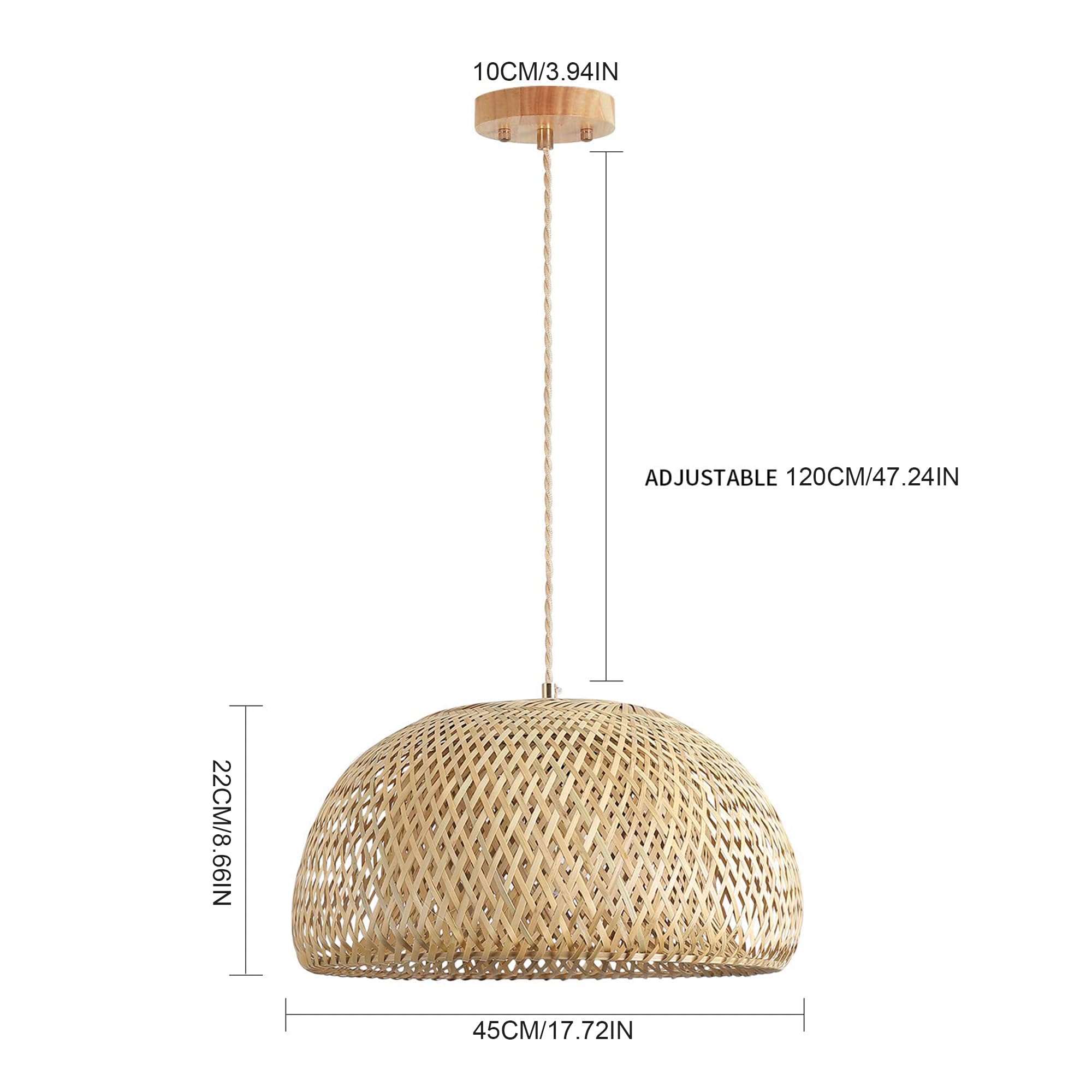 Rattan Pendelleuchte, 45cm Bambus Lampenschirm Boho, Hängelampe Küchenlampe Deckenlampe für Esstisch, Wohnzimmer, Schlafzimmer(E27 Fassung, keine Glühbirne)