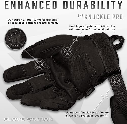 Miniatura 2 de Glove Station - Guantes tácticos unisex de nudillos duros, con dedos para pantalla táctil, guantes duraderos y cómodos para exteriores, trabajo,