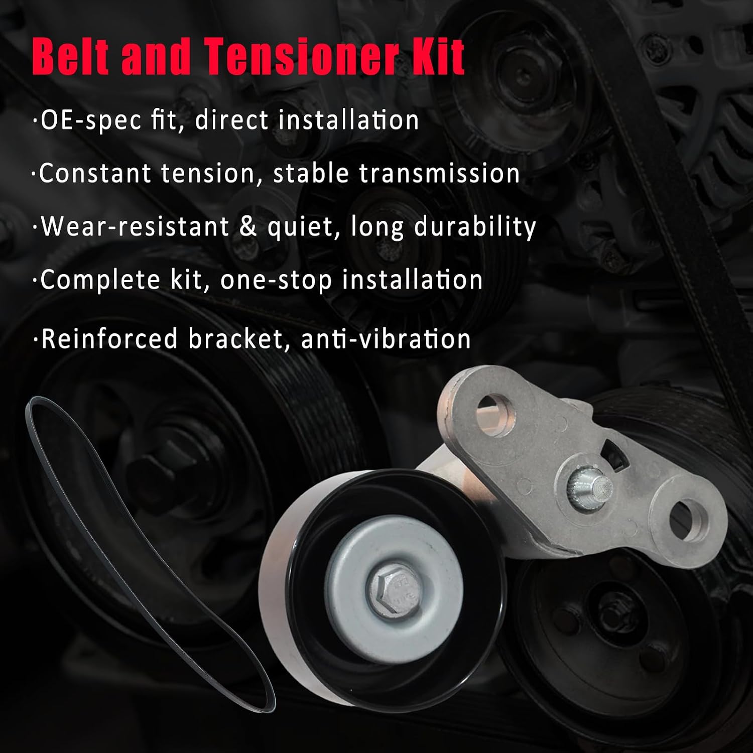 AUCERAMIC A/C Serpentine Drive Belt Tensioner Kit Fit for Chevy Avalanche Express Silverado Suburban Tahoe GMC Savana Sierra Yukon Cadillac Escalade Hummer H2 1999-2008 Replace #38159 90K-38159