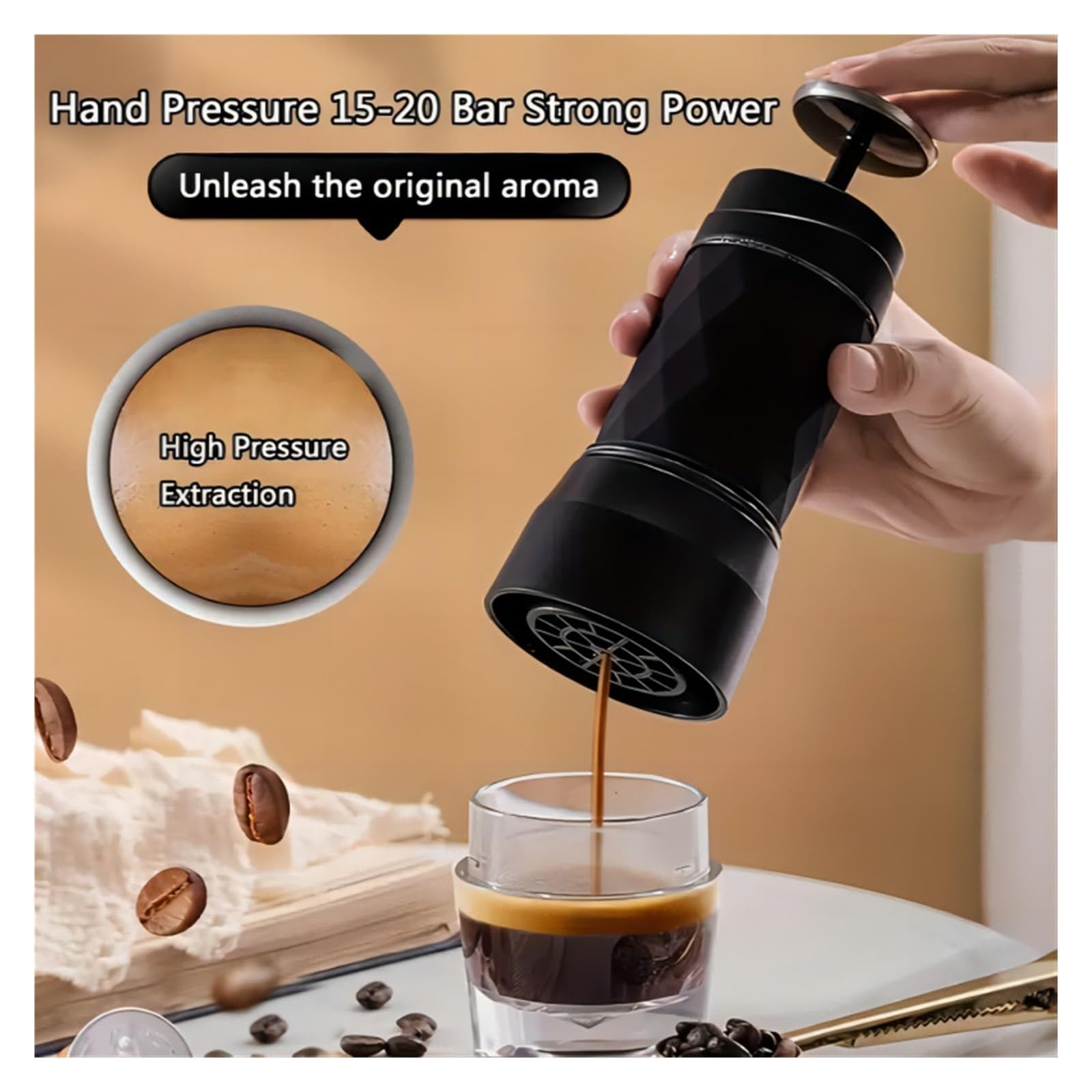 Cafetera portátil, Cafetera espresso portátil, mini cafetera que utiliza cápsulas y café molido, práctica cafetera espresso for viajes, campamentos y exteriores ,para vehículos recreativos, senderismo