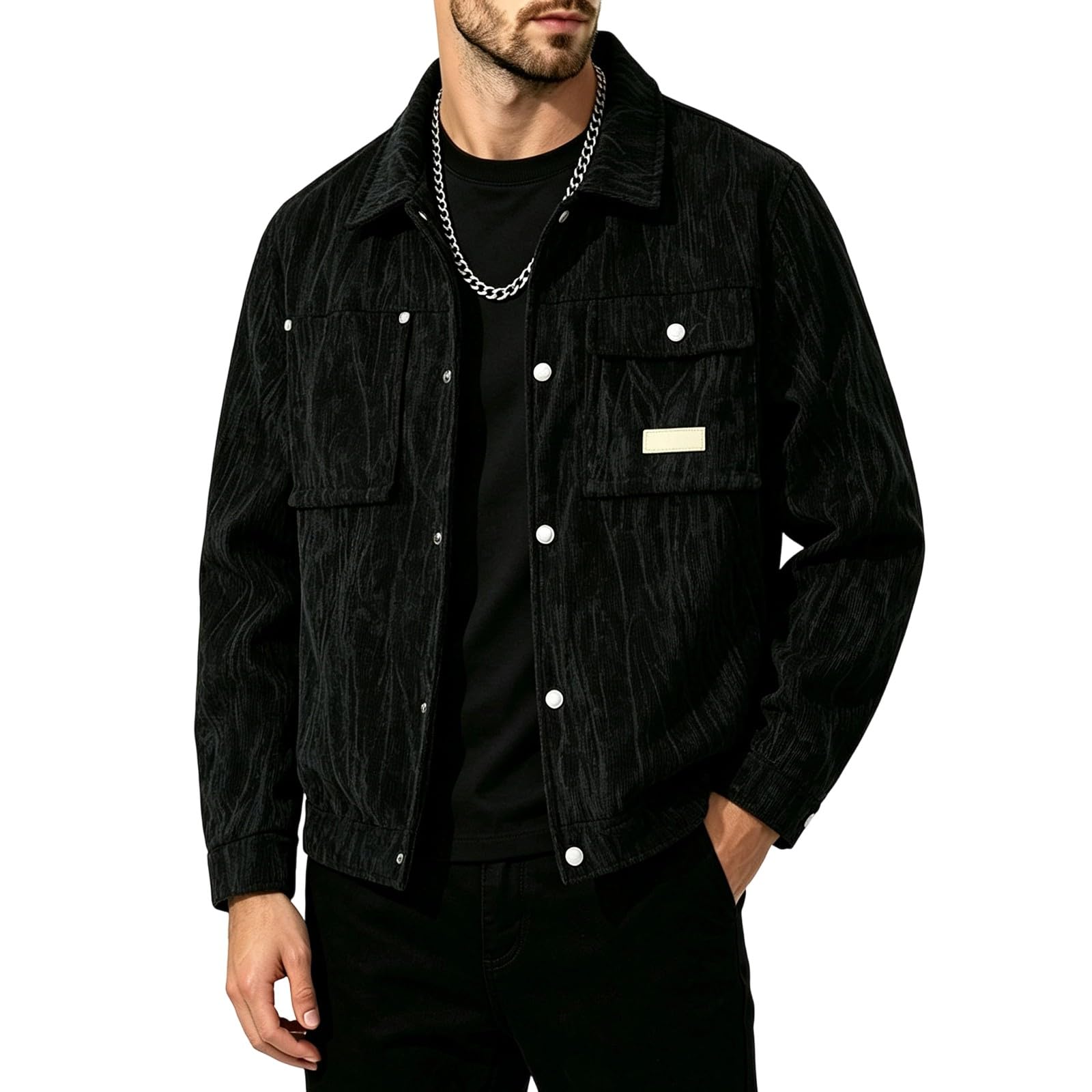 Generisch Motorrad Jacke Herren Mit Protektoren Herren-Jacke Muster, Reverskragen und Knopfleiste, lässiger Modemantel