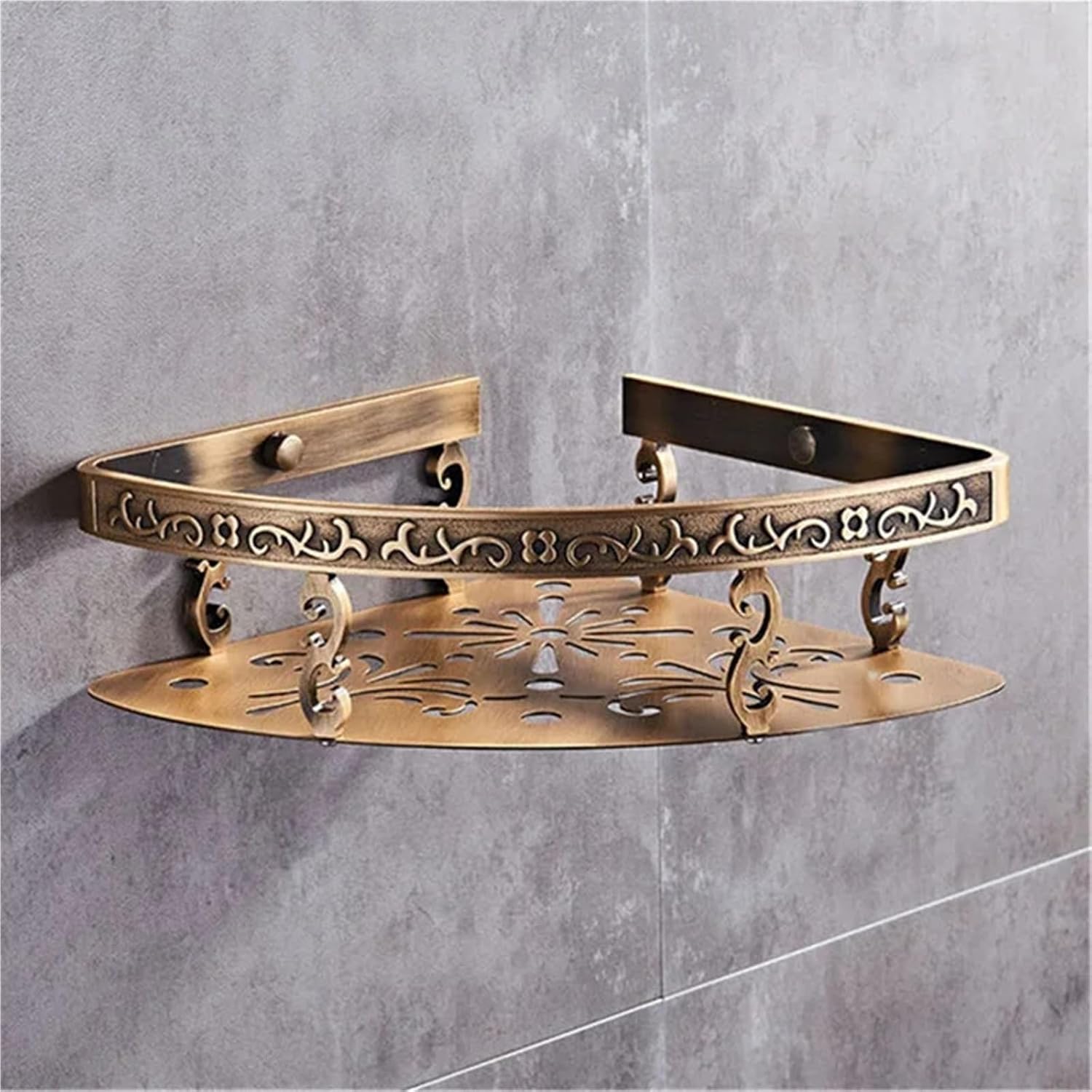 Carved Aluminum Alloy Bathroom Shelf Wall Mounted Basket Bathroom Handware Antique/Gold/Black/White(Black and Gold 1)