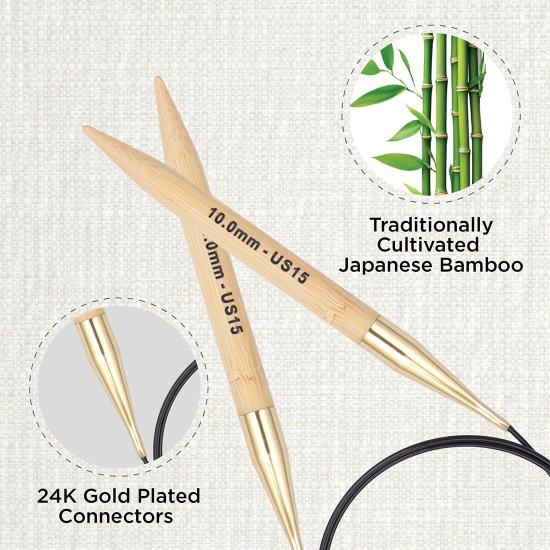 KnitPro Bamboo Fixed Circular Needles 24" (60cm) | US Size 15 (10mm)