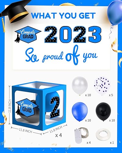 Miniatura 3 de Decoraciones de fiesta de graduación 2023-4 cajas de globos de graduación, 35 globos y 4 tiras de luces LED para la clase de 2023 decoración