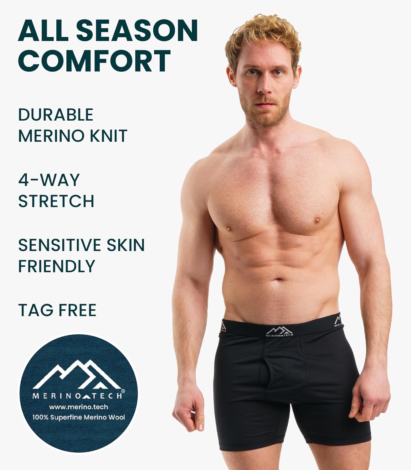 Merino.tech Merino Wool Underwear Mens - 100% Merino Wool Base Layer Boxer Briefs for Men (XX-Large, 2 Pack - Black) - Image 3