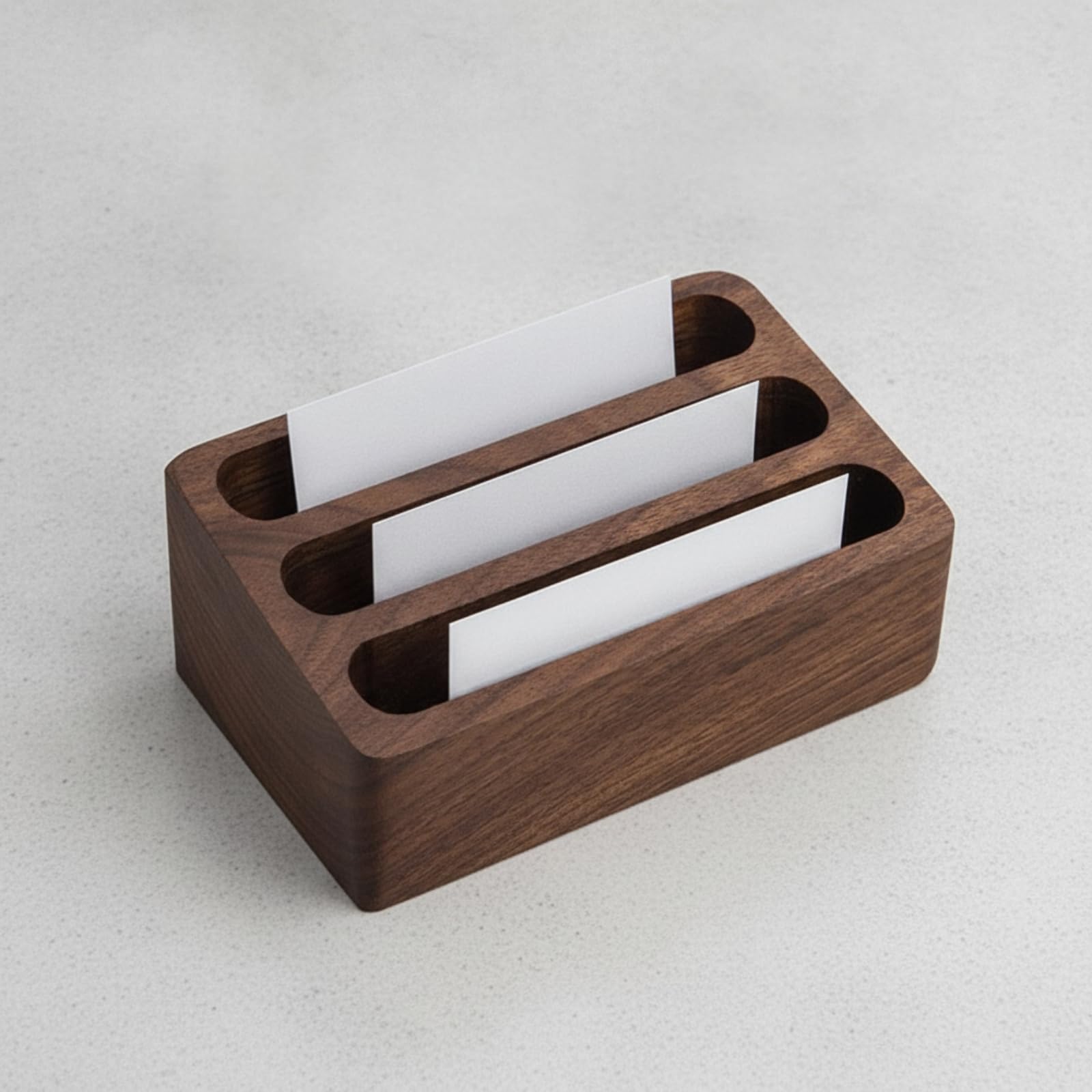 Porte-Cartes Visite En Bois Sobre | Finition Mate, Profeionnel, Présentoir, pr Bureau, Réception, Noix, Rectangle 4 Fentes