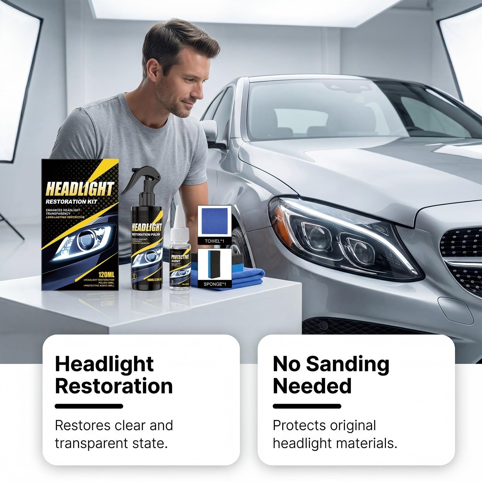 Générique Headlight Restoration Kit Spray,Car Headlight Renovator-5 Sets