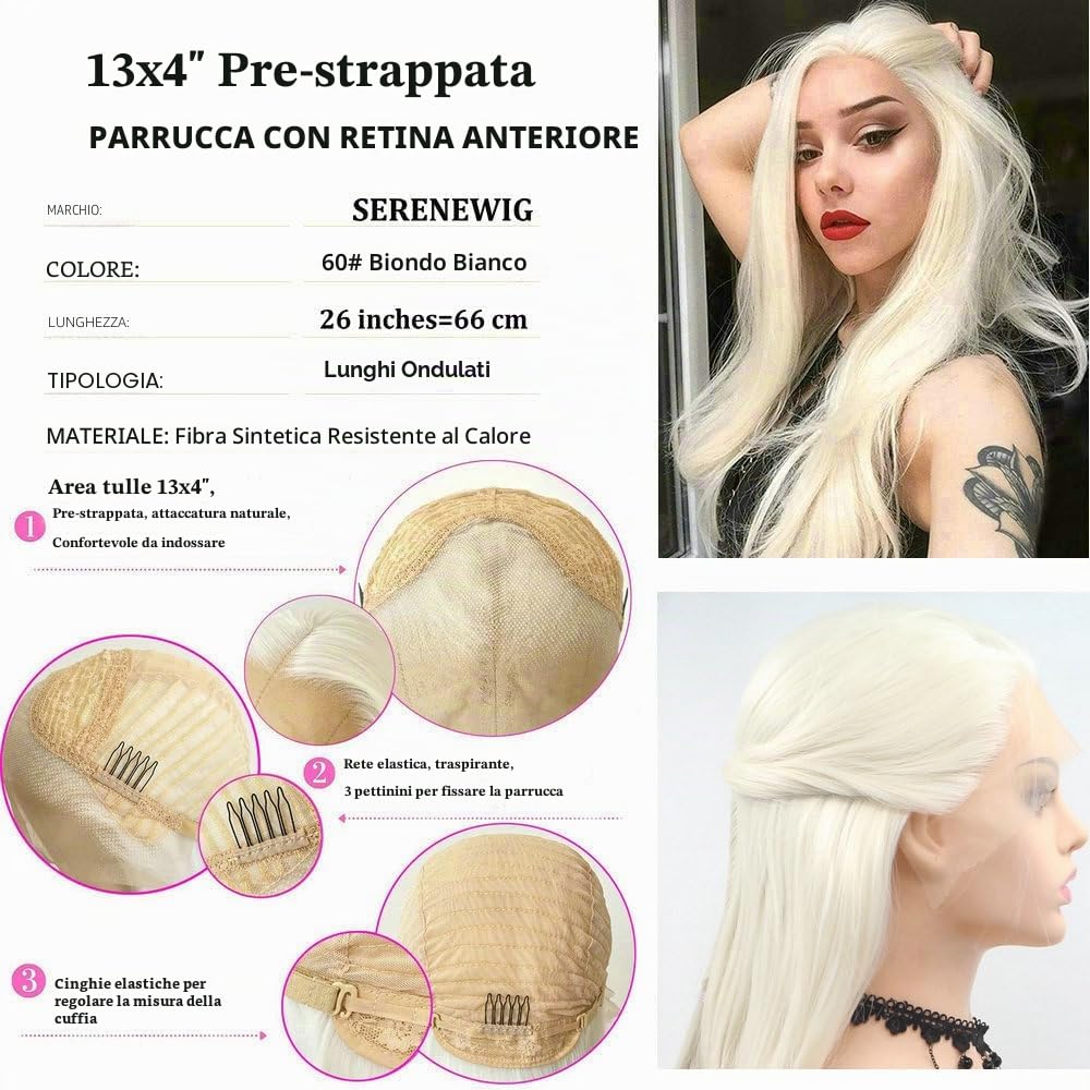 Natural Hairline White Blonde Color Synthetic Lace Front Wigs For Women Cosplay Holidays Festival Drag Queen Wig Body Wave Long Hair 26"
