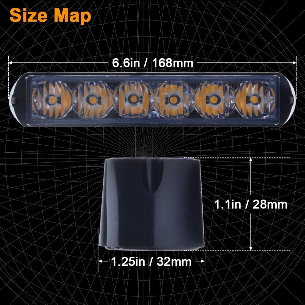 AT-HAIHAN 4 in 1 Waterproof Surface Mount and Grille Sync Flashing LED Amber Strobe Lights for Trucks Construction Vehicles Safety Car Hazard Warning Lighting