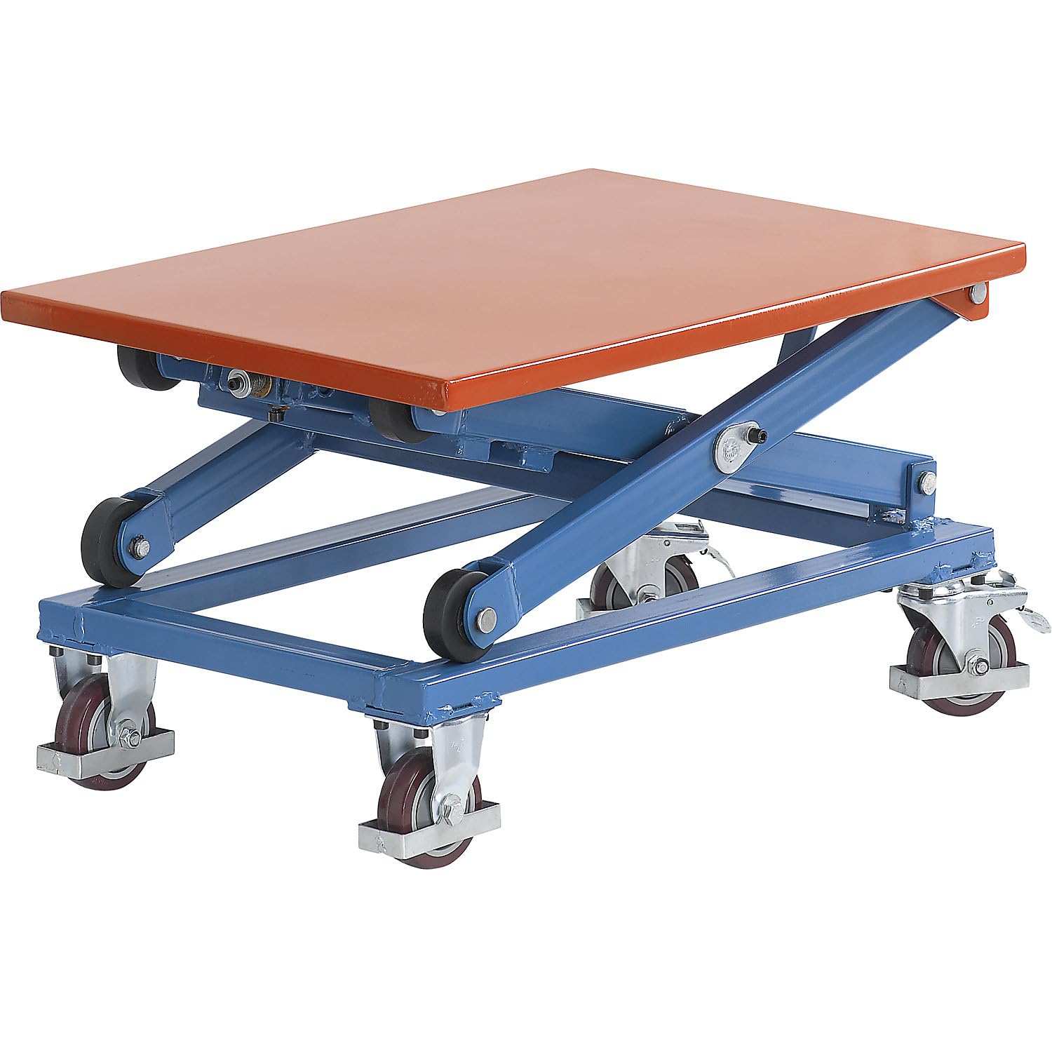 Certeo | Table élévatrice mobile à manivelle | châssis bleu sécurité | L x l plate-forme 750 x 500 mm
