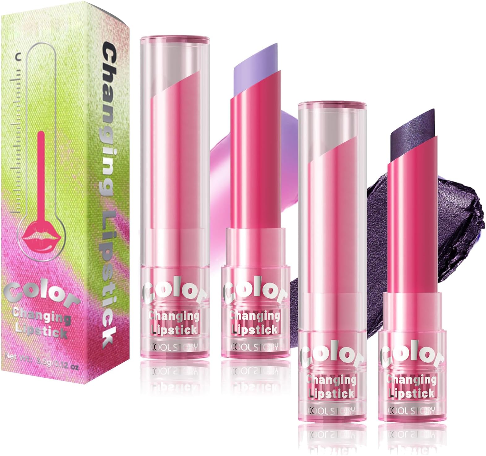 PH Lip Set, Color Changing Balm & Glossy Lip Stain, Long-Lasting Mood Lipstick, Hydrating Daily Wear, 2-Pack with Shades（05# + 06#）
