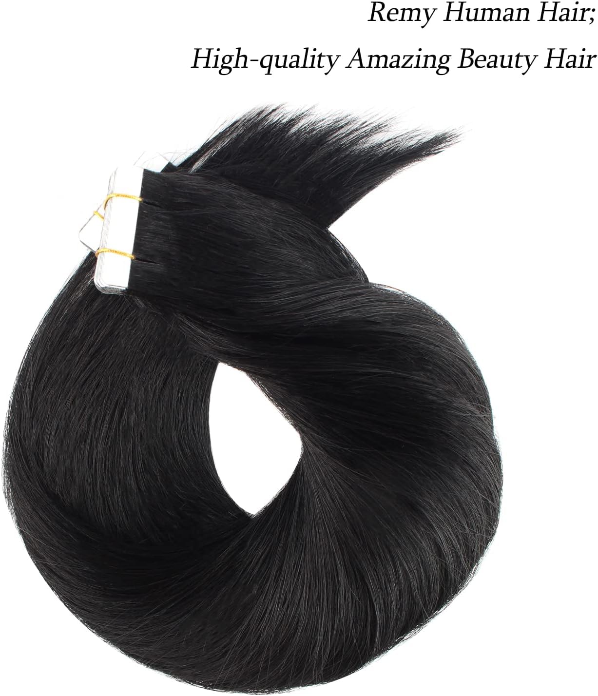 ABH AMAZINGBEAUTY HAIR Jet Black Tape In Hair Extensions 18 Inch Seamless image 3