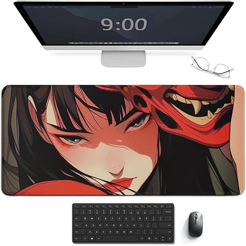 Miniatura 22 de Alfombrilla de mouse grande para videojuegos, samurái, anime, niña, genial, retro, japonesa, alfombrilla de escritorio grande, teclado extendido,
