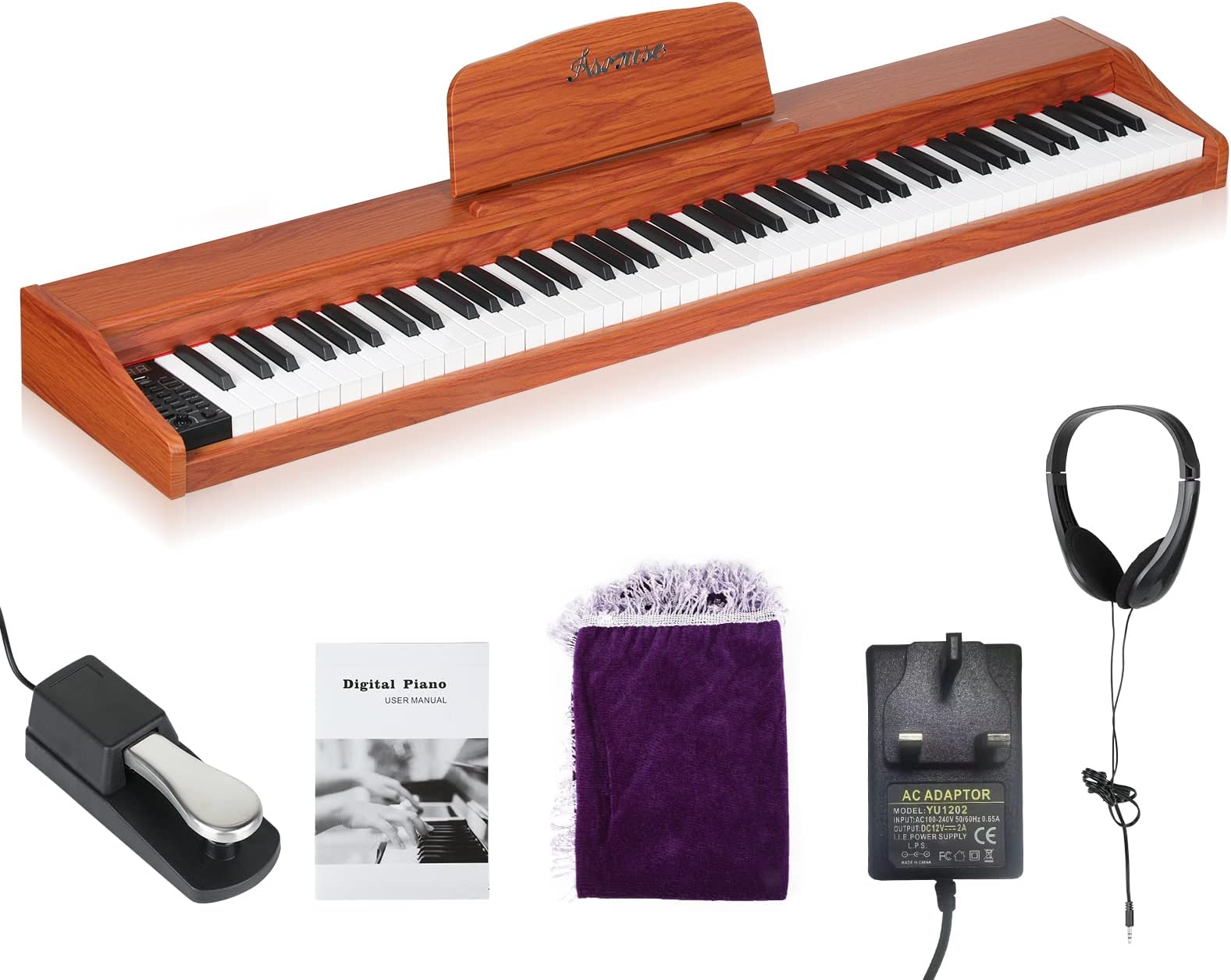 Asmuse Digital Piano 88 Key Keyboard with Semi-weighted & Bluetooth Portable Piano Home Digital Pianos Full Size Keyboard with USB MIDI and Headphone Jack Suitable for Beginner Brown
