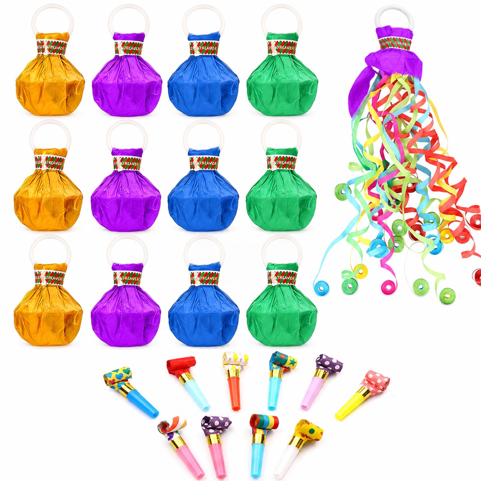 12 PCS Hand Throw Confetti Poppers, Hand Party Streamers with 10 PCS