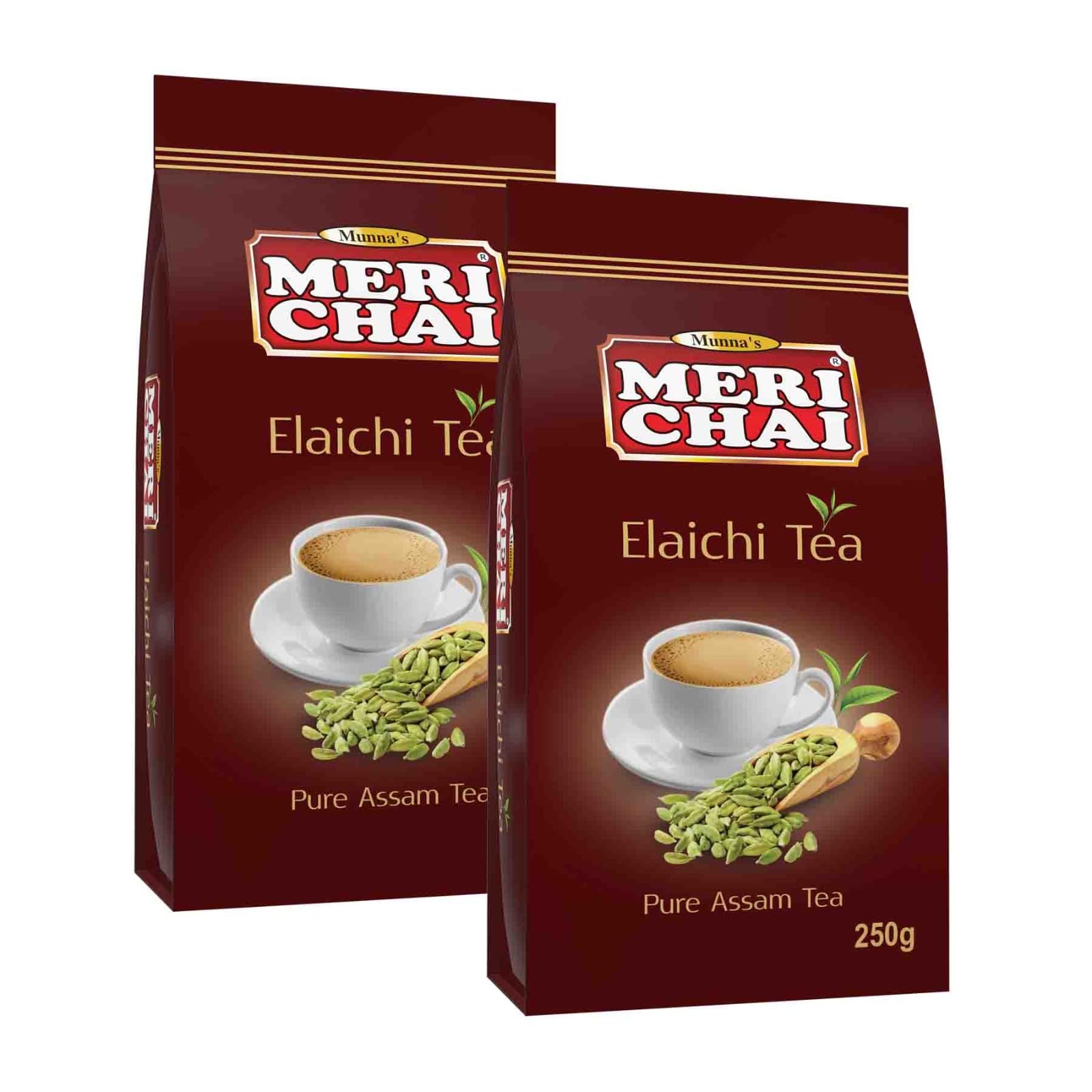 MERI CHAI Elaichi Tea Pouch (2 X 250 Gram) - Assam, Loose Leaves