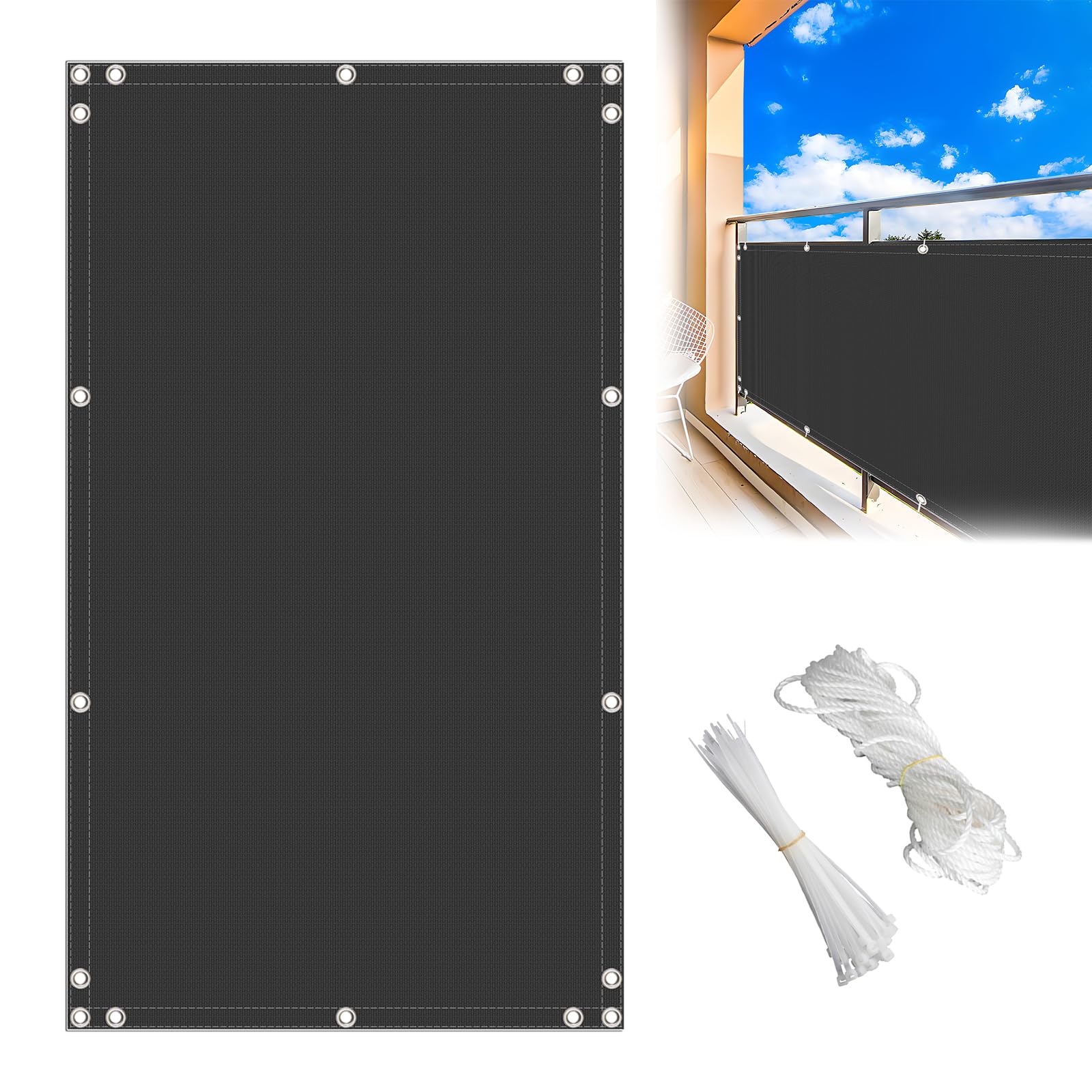 Balkonverkleidung Sichtschutz 3x6m, Balkonschutz Sichtschutz Sunprotect Windschutz Windschutz Balkon Multifunktions für Balkon Zaun Zwinger Camping, Dunkelgrau