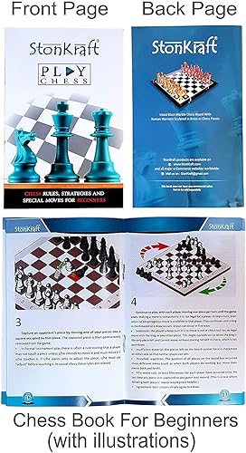 Miniatura 7 de StonKraft - Tablero de ajedrez de 10" X 10" con base de madera y incrustaciones de piedra y juego de piezas de piedra