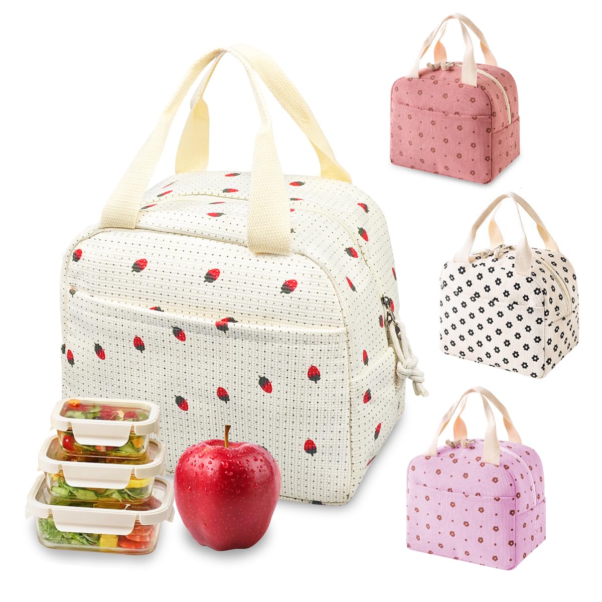 SHSMPXOY Lunch Bags for Women Large Capacity Corduroy Insulated Lunch Bag for Adults Kids, 10L Thermal Tote for Work School Picnic, Leak Proof Cooler Bag with Handle Lunches Organizer