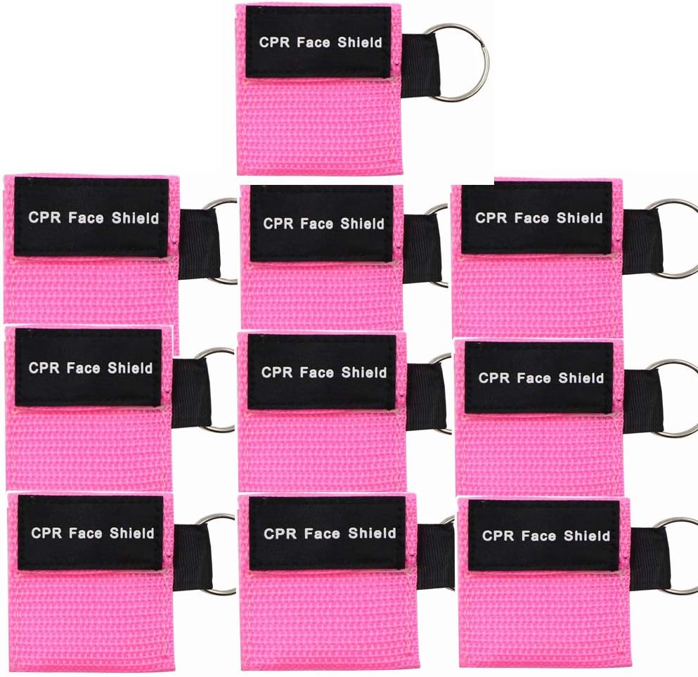 100pcs CPR Face Shield Mask Keychain Keyring Emergency Kit CPR Face Shields for First Aid or CPR Training (Red-100)
