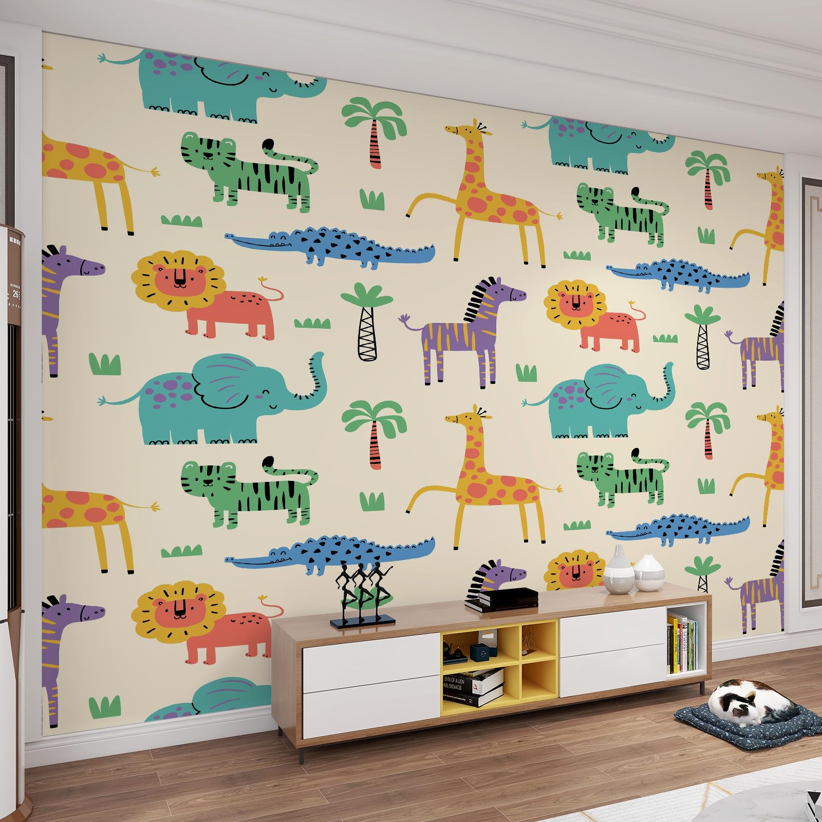 Papier Peint 3D Animaux de la Forêt Imperméable pour Murs Propres en Chambre Enfant