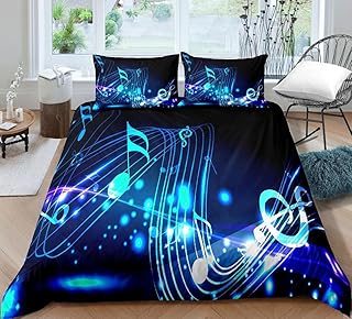 King Size poszewki na kołdrę jezioro niebieskie nuta muzyczna pościel zestawy z mikrofibry poszwa na kołdrę odporna na kurz zestaw kołdry nadaje się do prania zestaw pościeli, 1 poszewka na kołdrę z zamkiem błyskawicznym i poszewki na poduszki 2 opakowania 50 x 75 cm